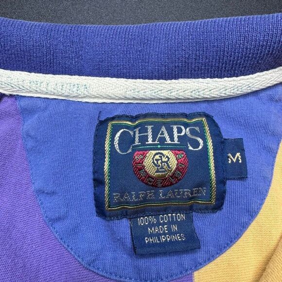 Vtg Chaps Ralph Lauren Polo Shirt Mens Medium Vertical Stripe Crest Crown Y2K - Picture 10 of 12